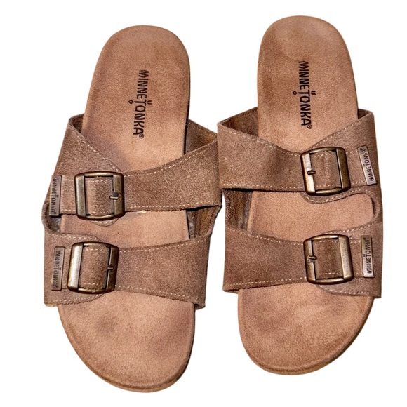 MINNETONKA brown suede double buckle sandalss women’s shoes size 8 - Picture 3 of 13